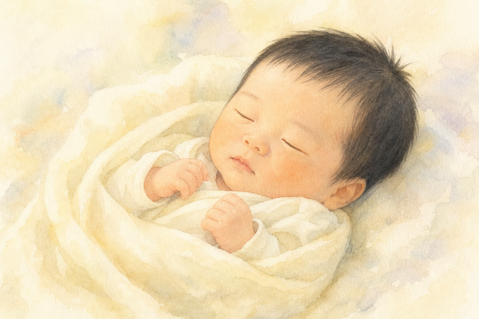 おくるみで眠る新生児