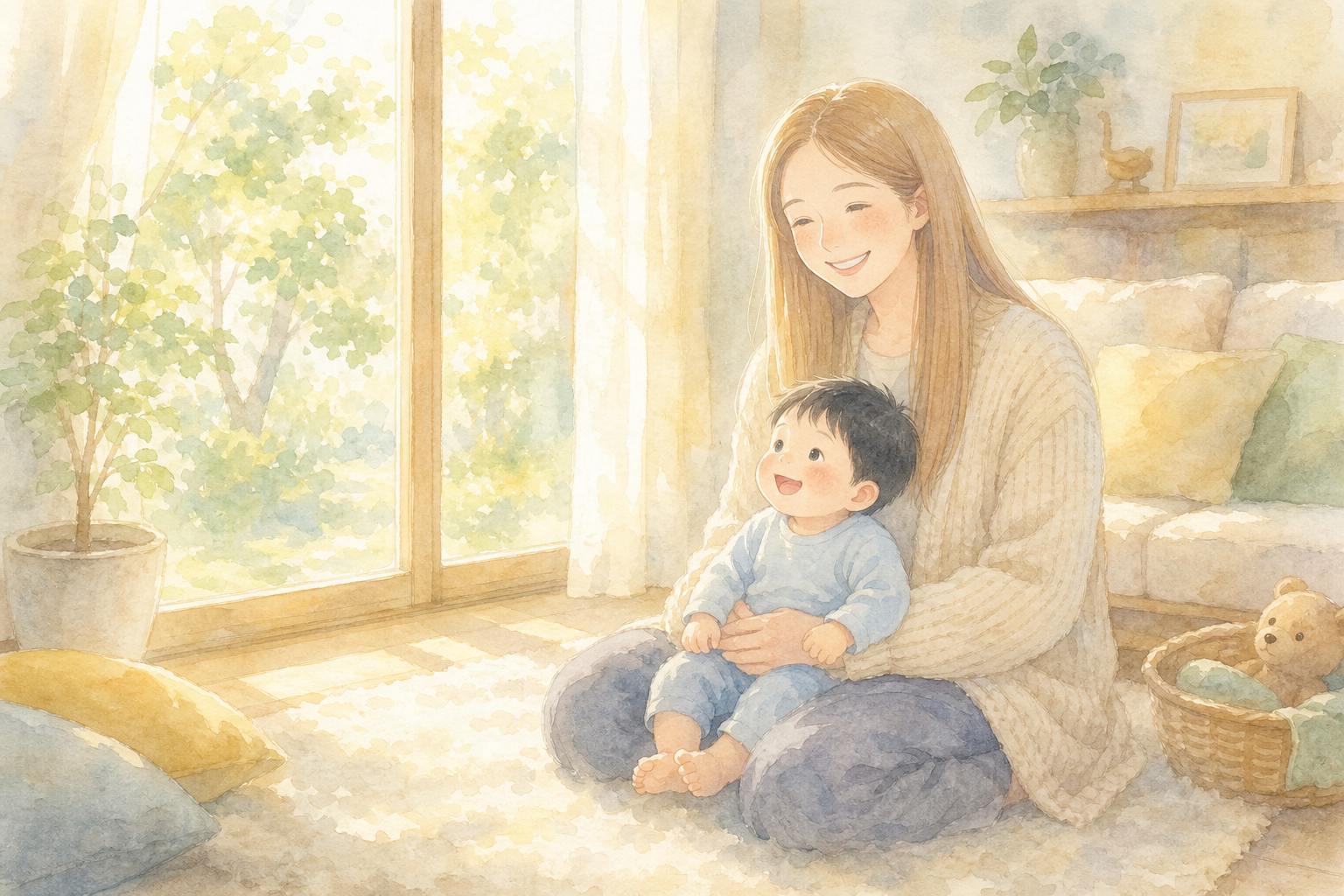 タオルで息子を包む母