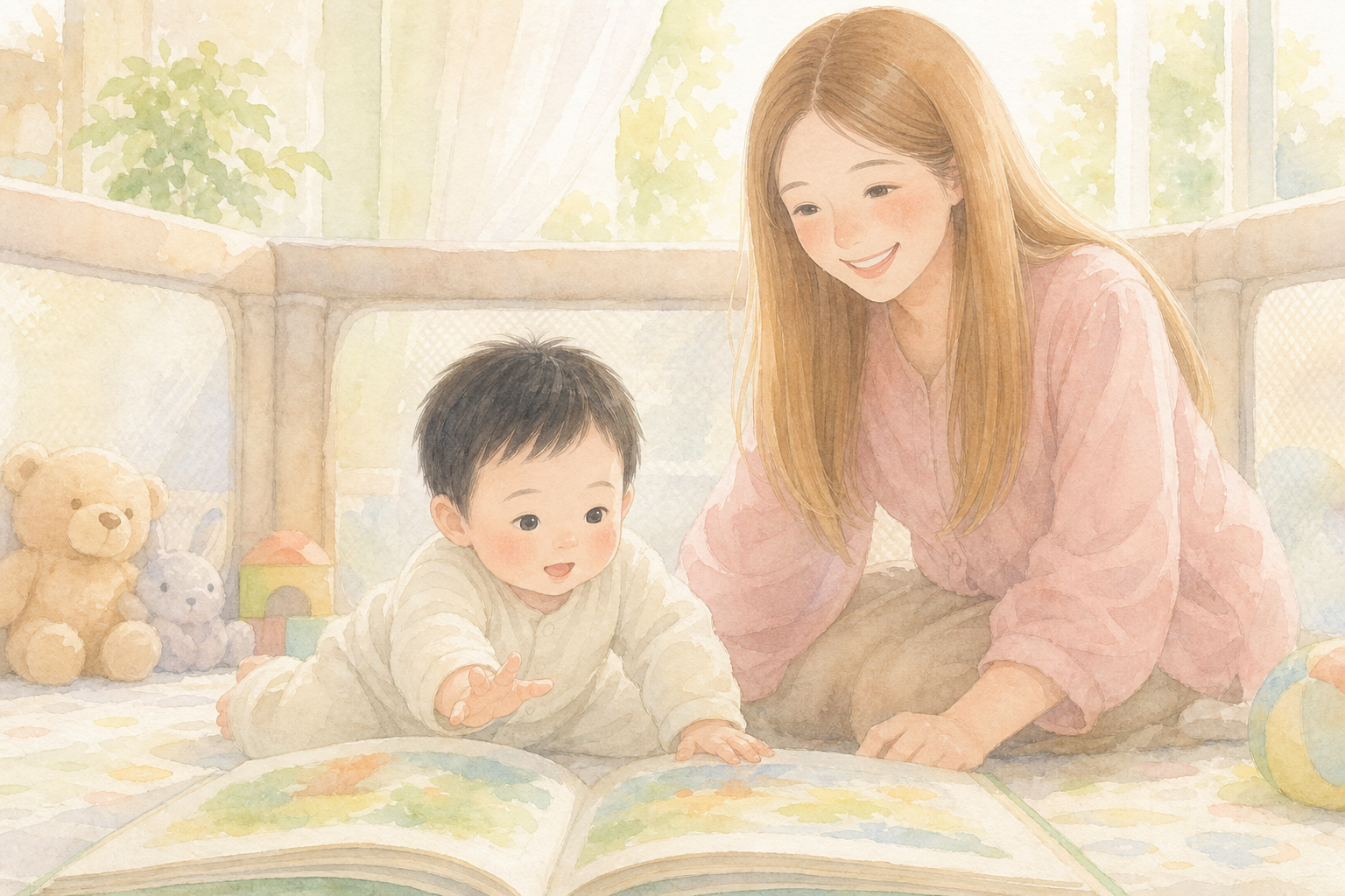 6ヶ月赤ちゃんが絵本に手を伸ばす