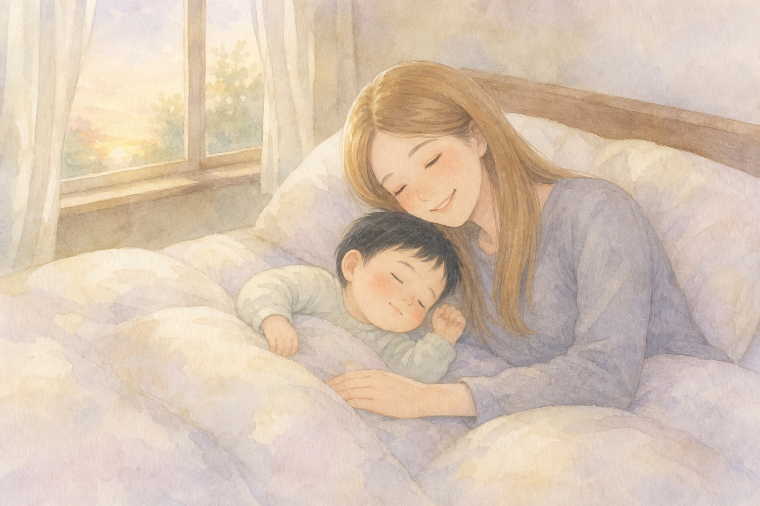 並んで安らかに眠る親子