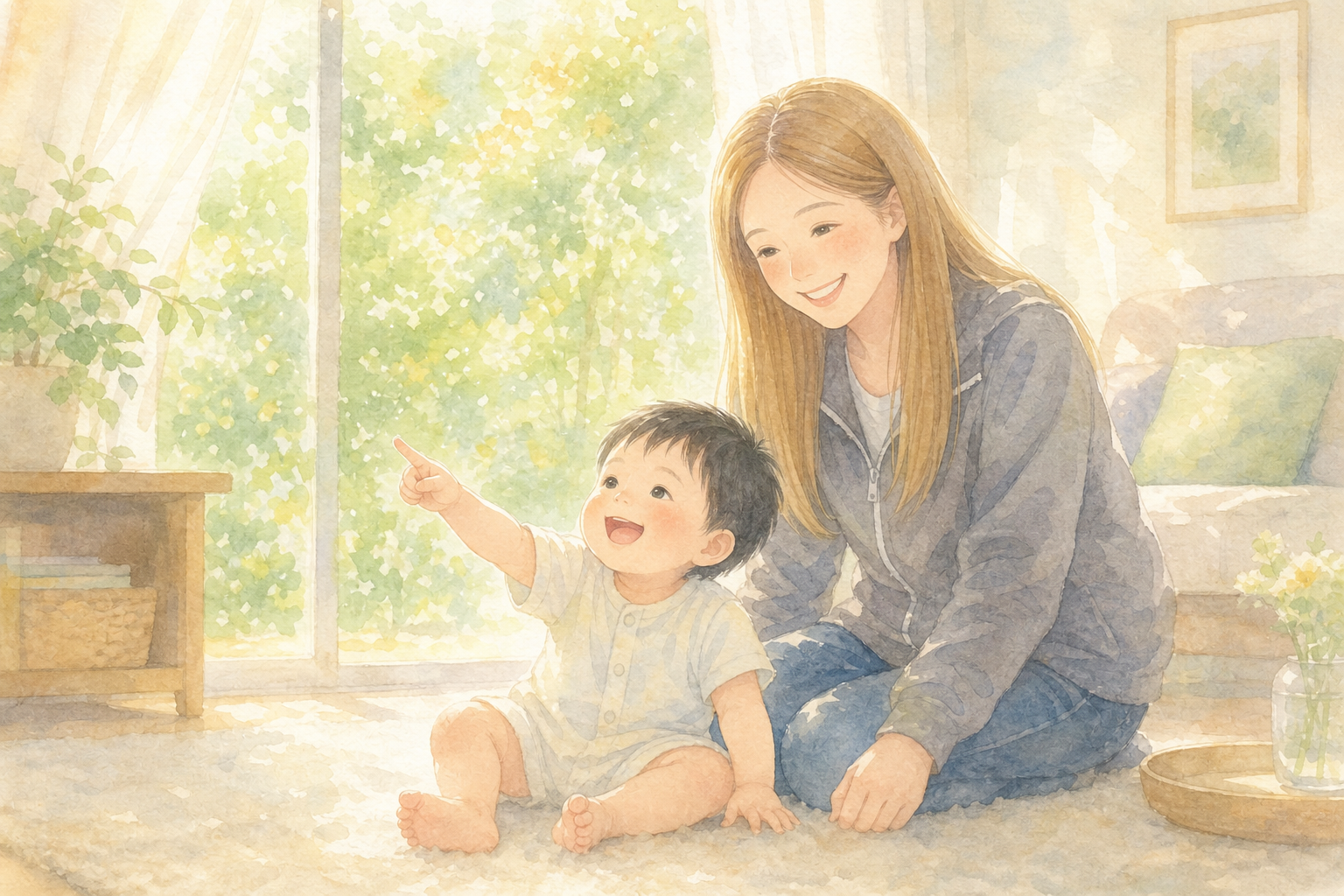 指差しで気持ちを伝える子どもとママ