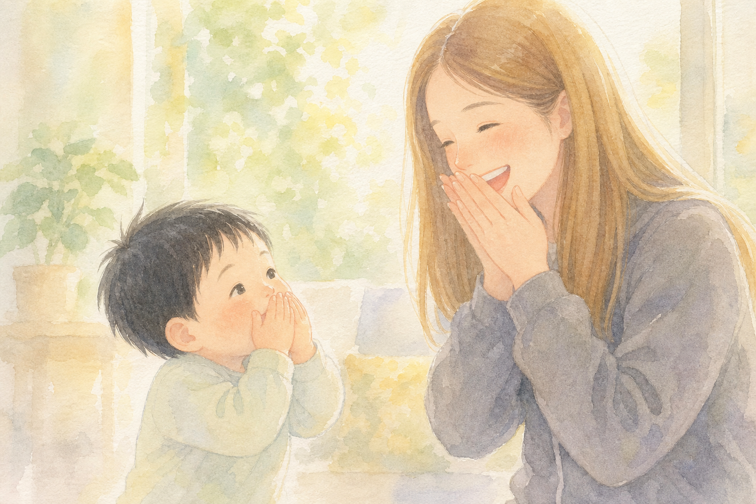 投げキッスのまねをする子ども
