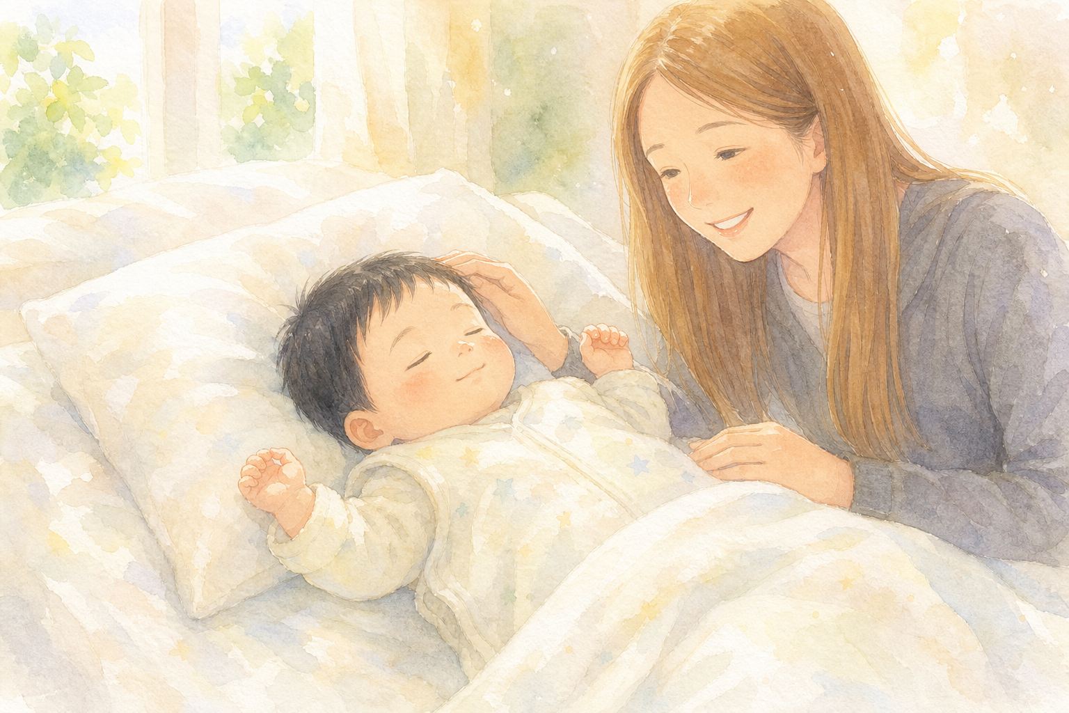 ガーゼスリーパーで眠る赤ちゃん