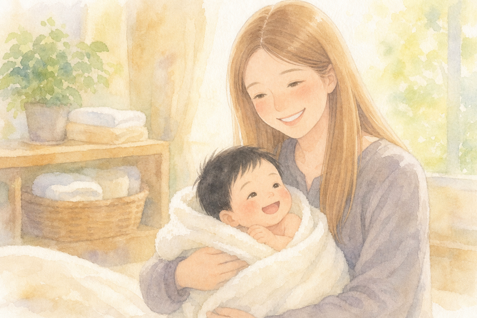 お風呂上がりタオルに包まれる息子