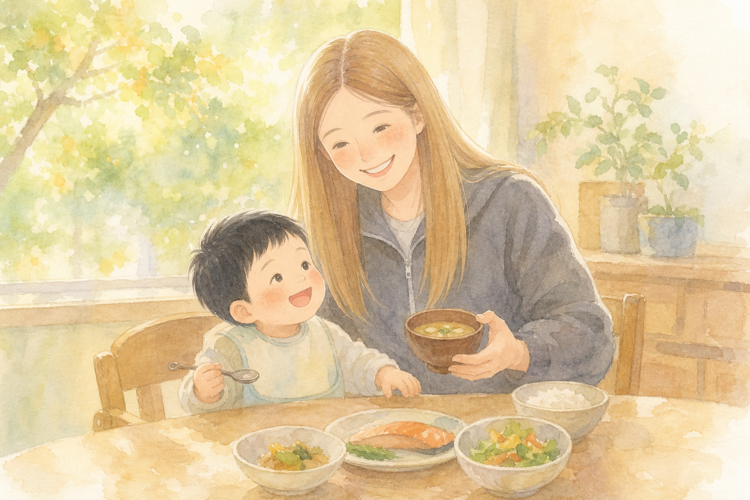 リラックスした親子の食卓