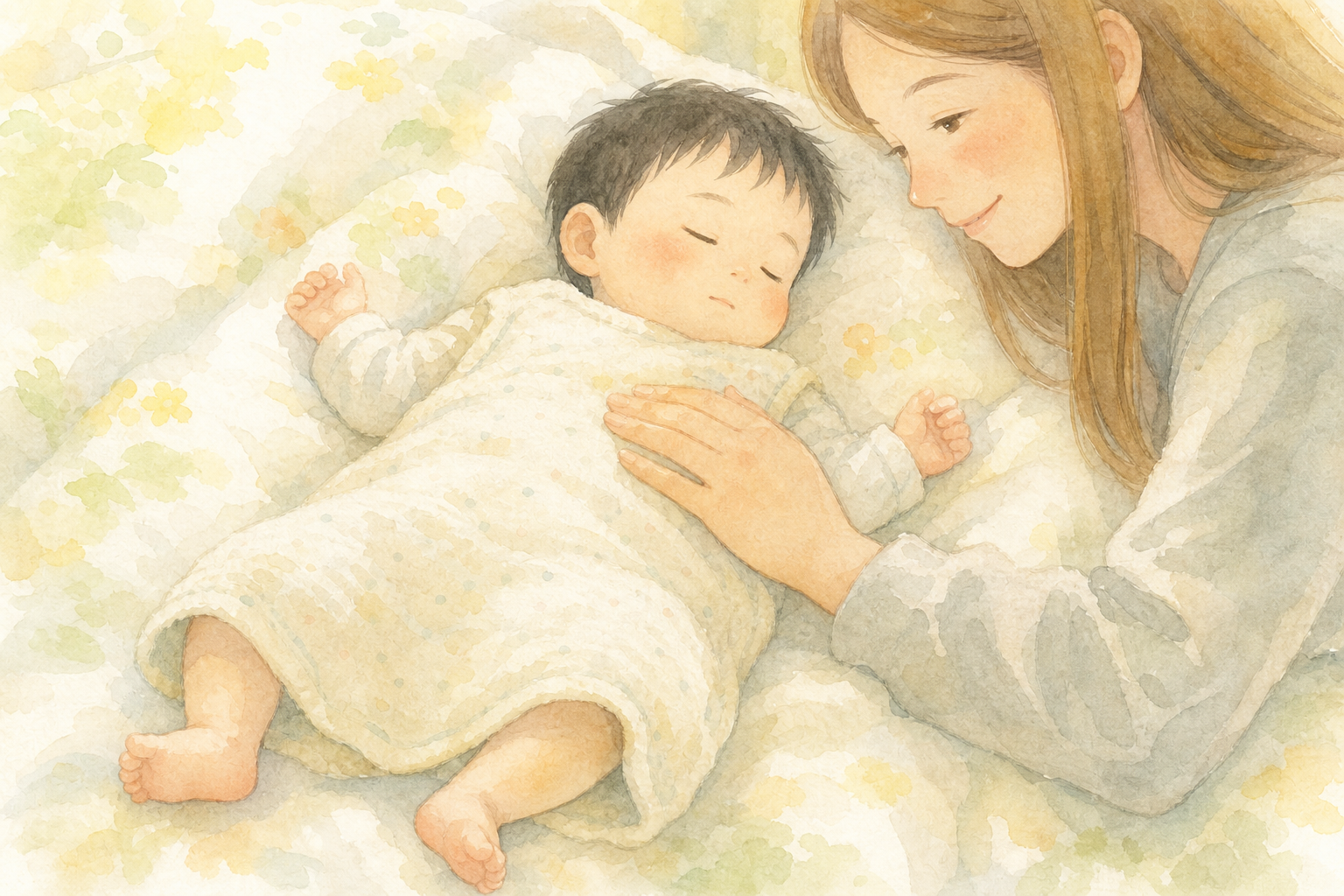 スリーパーでお腹を包まれて眠る赤ちゃん